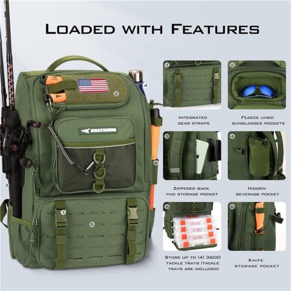 KastKing Karryall Fishing Tackle Backpack with Rod Holders 4 Tackle Boxes,40L - Picture 3 of 7